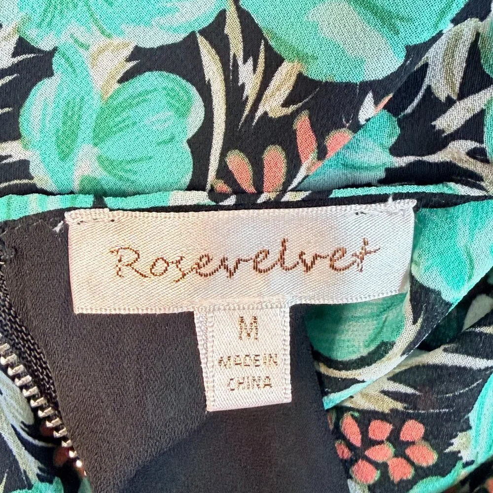 Rosevelvet Floral Cutout Midi Dress Mint Green Puff Sleeve Tie Front Boho Size M - Picture 9 of 9